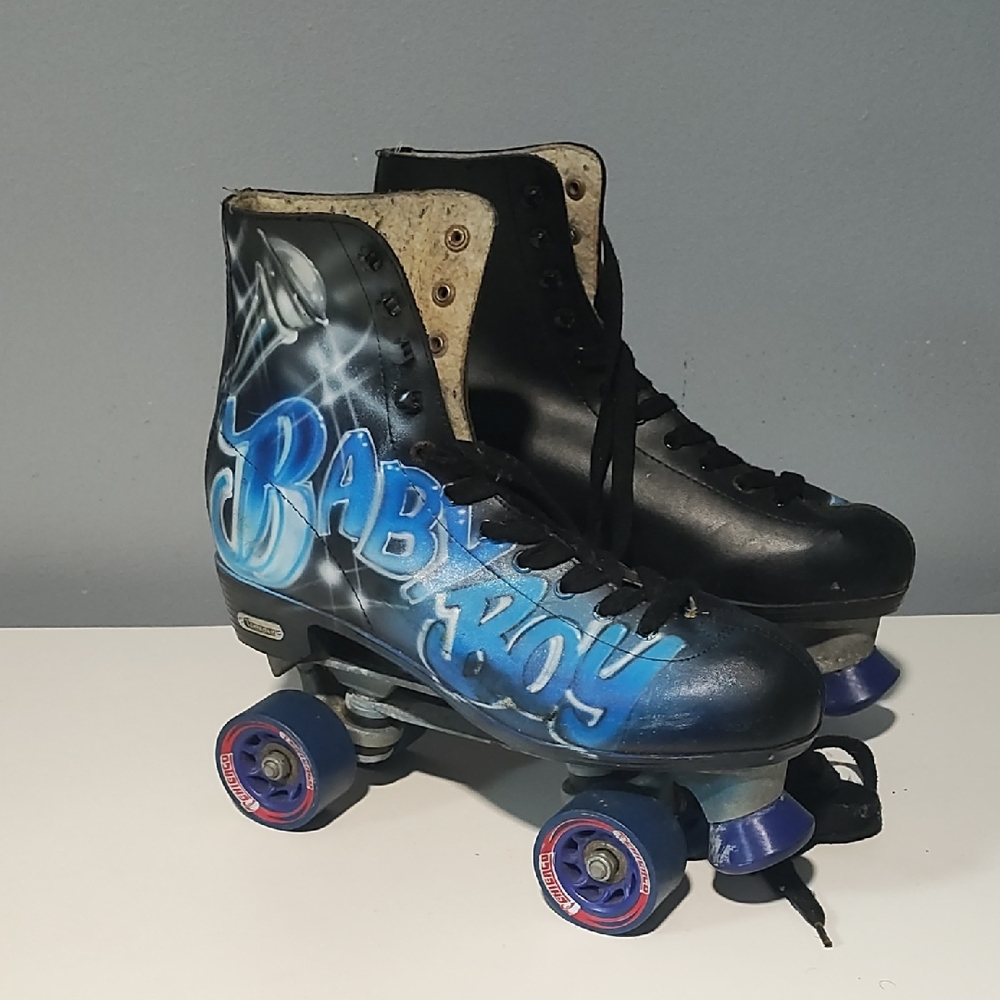 Baby Boy Custom Black and Blue Chicago Roller Skates